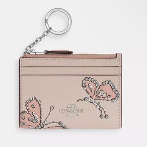 Coach Pink Butterfly Embellished Card Case Keychain